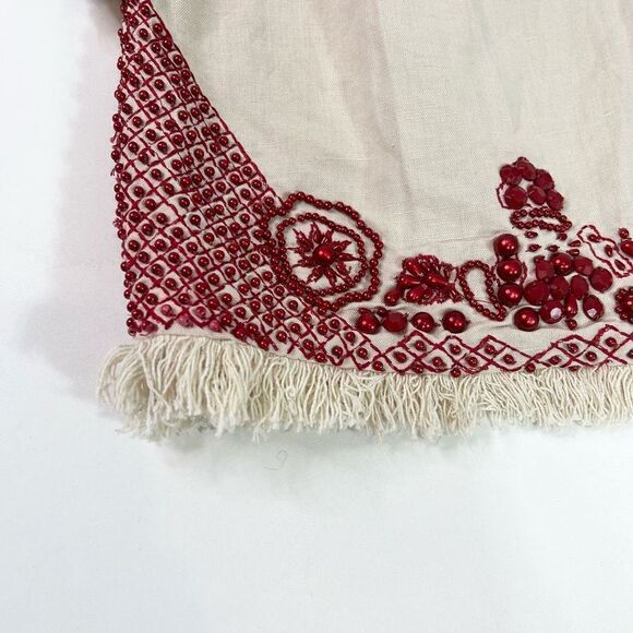 Soft Surroundings Sahara Tunic Womens Small Red Beaded Fringe Hem Linen Blend - Picture 2 of 11